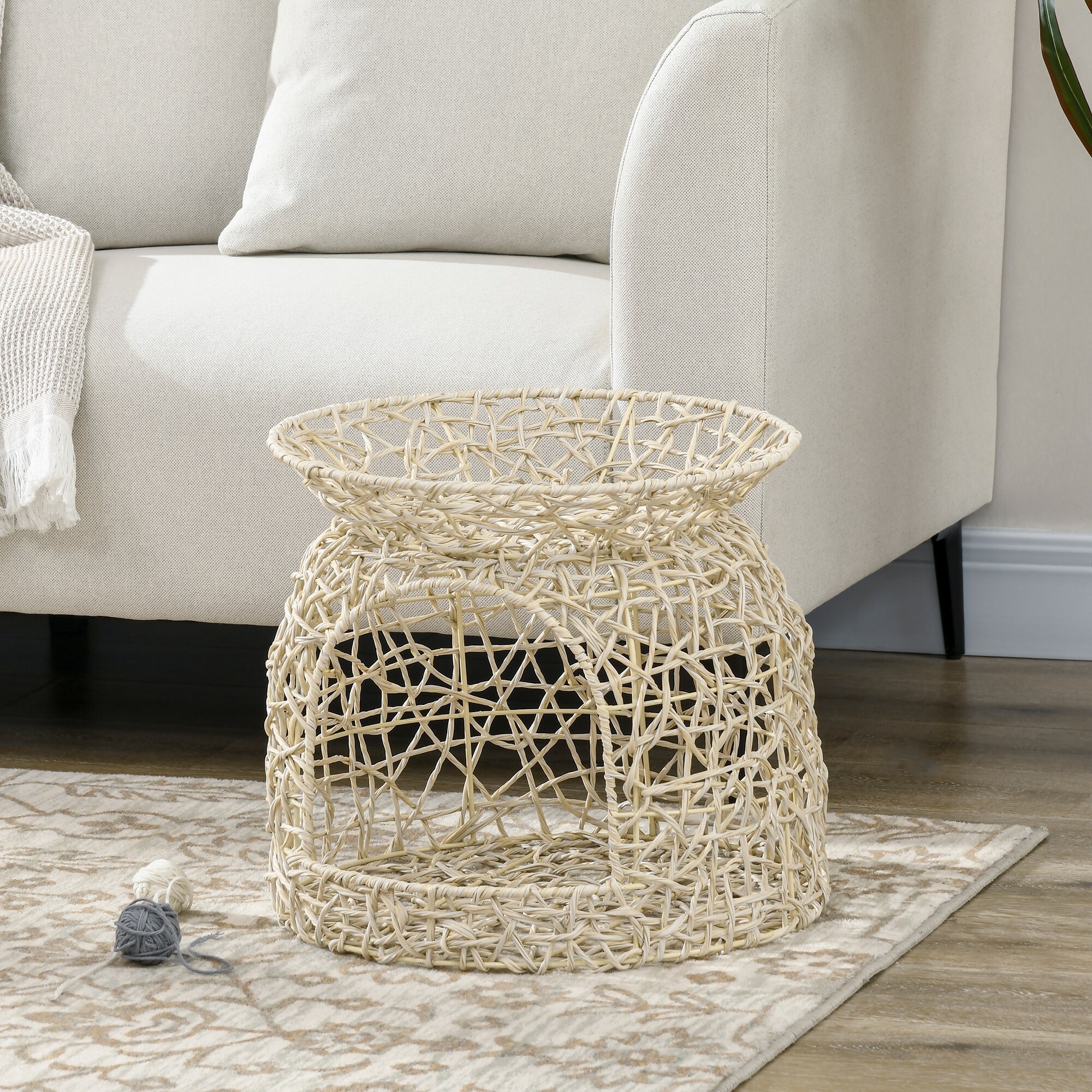 PawHut Rattan Katzenkorb mit Kissen beige 42L x 42B x 40H cm