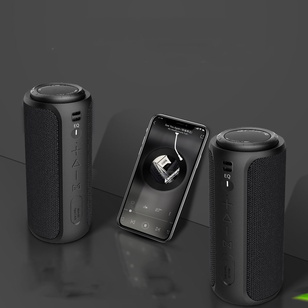 30W 360° Bluetooth Lautsprecher Subwoofer Spritzwasserfest (IPX7) Aux In / USB C / Micro SD Kartenslot   Handschlaufe - Schwarz