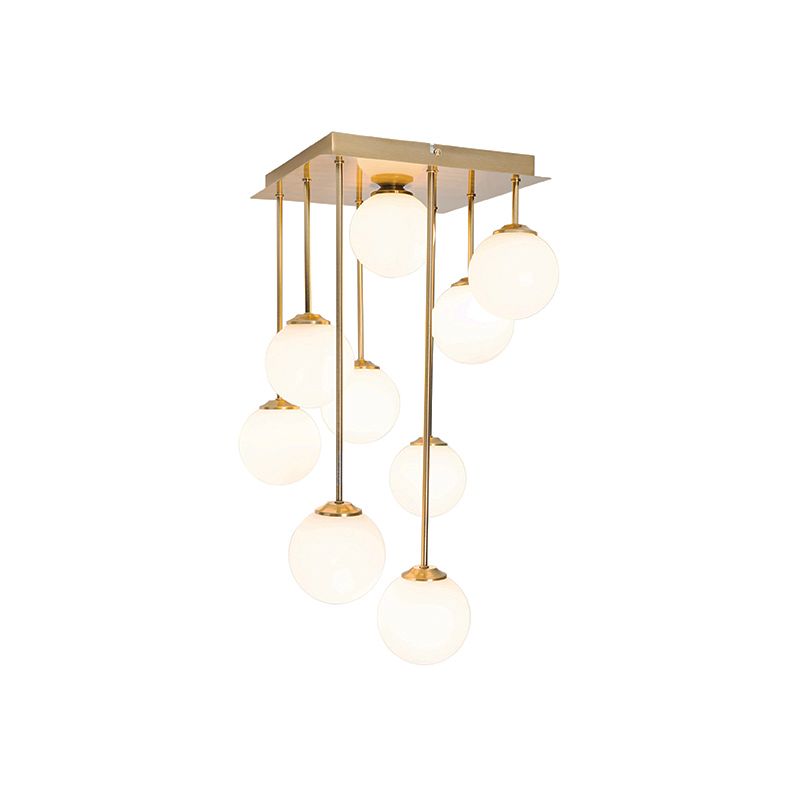 Moderne plafondlamp goud met opaal glas 9-lichts  - Athens