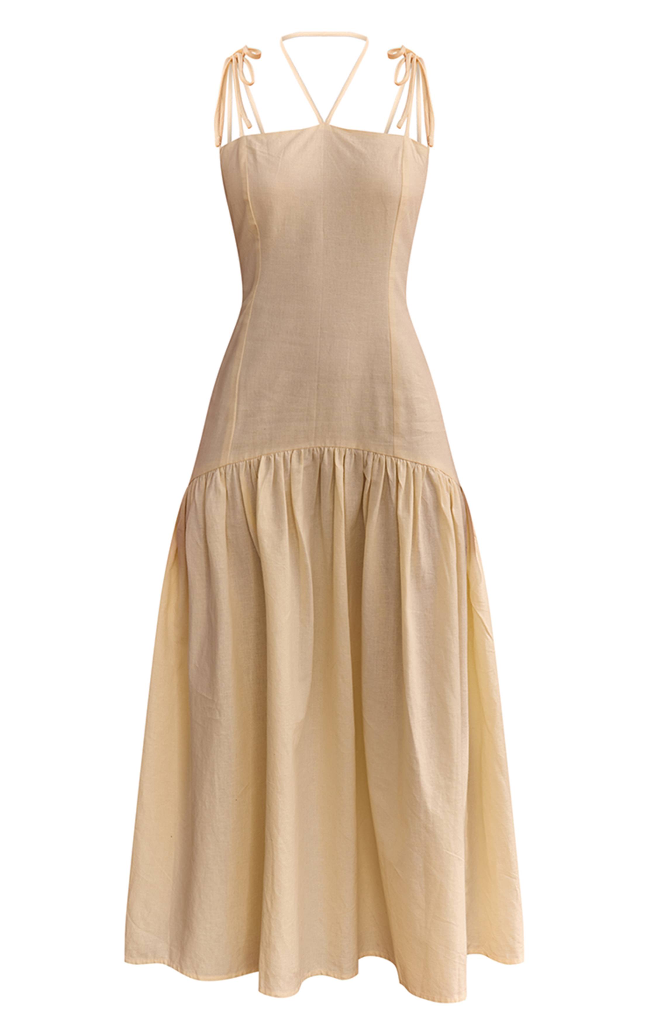 Citron Robe Maxi À Taille Basse Effet Lin Avec Bretelles