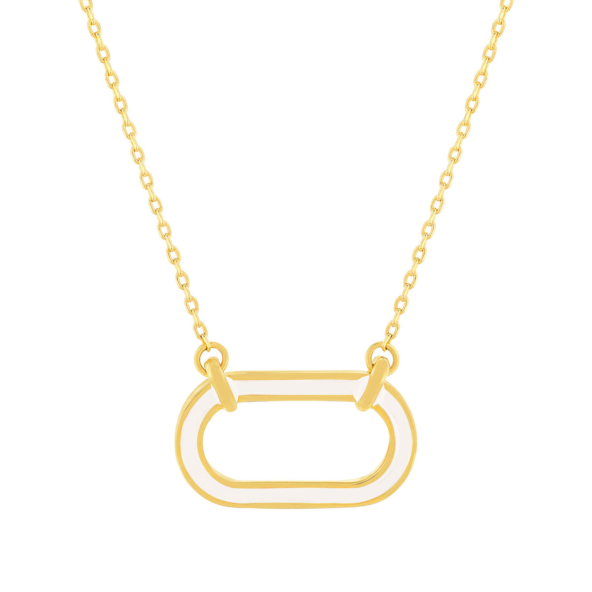 Collier plaqué or motif ovale laque blanche 45cm