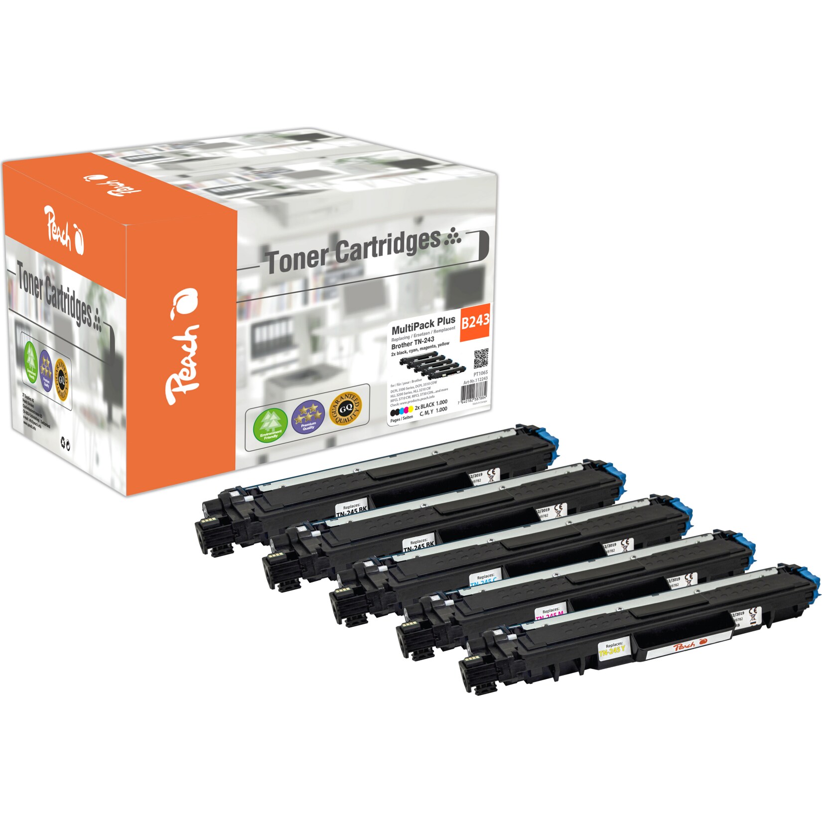 Peach B2435 Toner (2*bk, c/m/y) ersetzt Brother TN-243 für z.B. Brother DCPL 3550 CDW, Brother MFCL 3750 CDW, Brother DCPL 3510 CDW (wiederaufbereitet)
