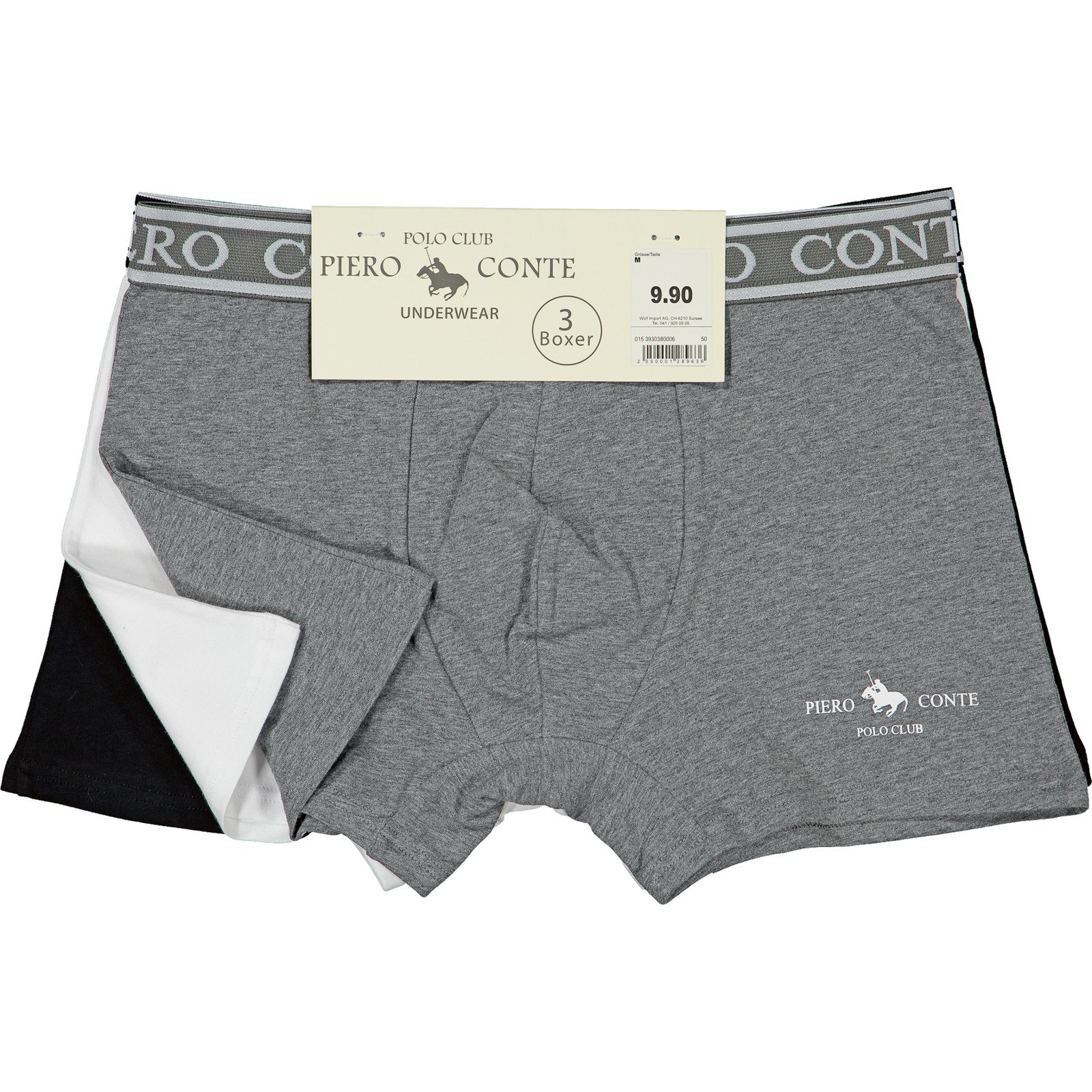 Piero Conte Herren-Boxershorts, 3 Stück S, grau