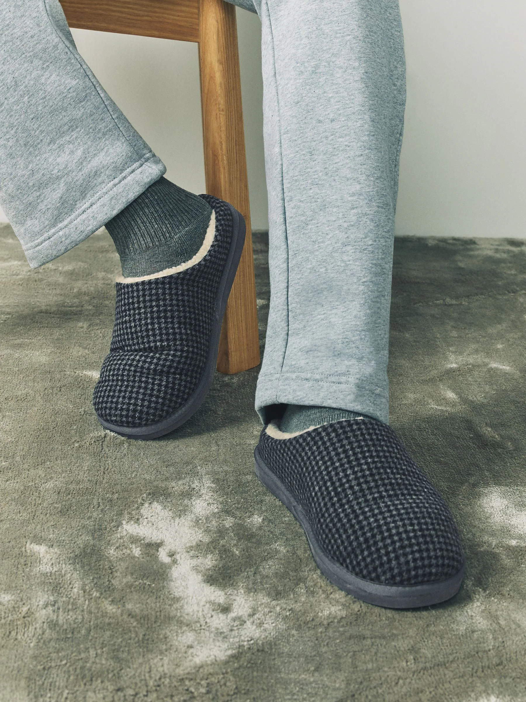 Grijs/marineblauw - Pantoffelmuiltjes met ruitjes
