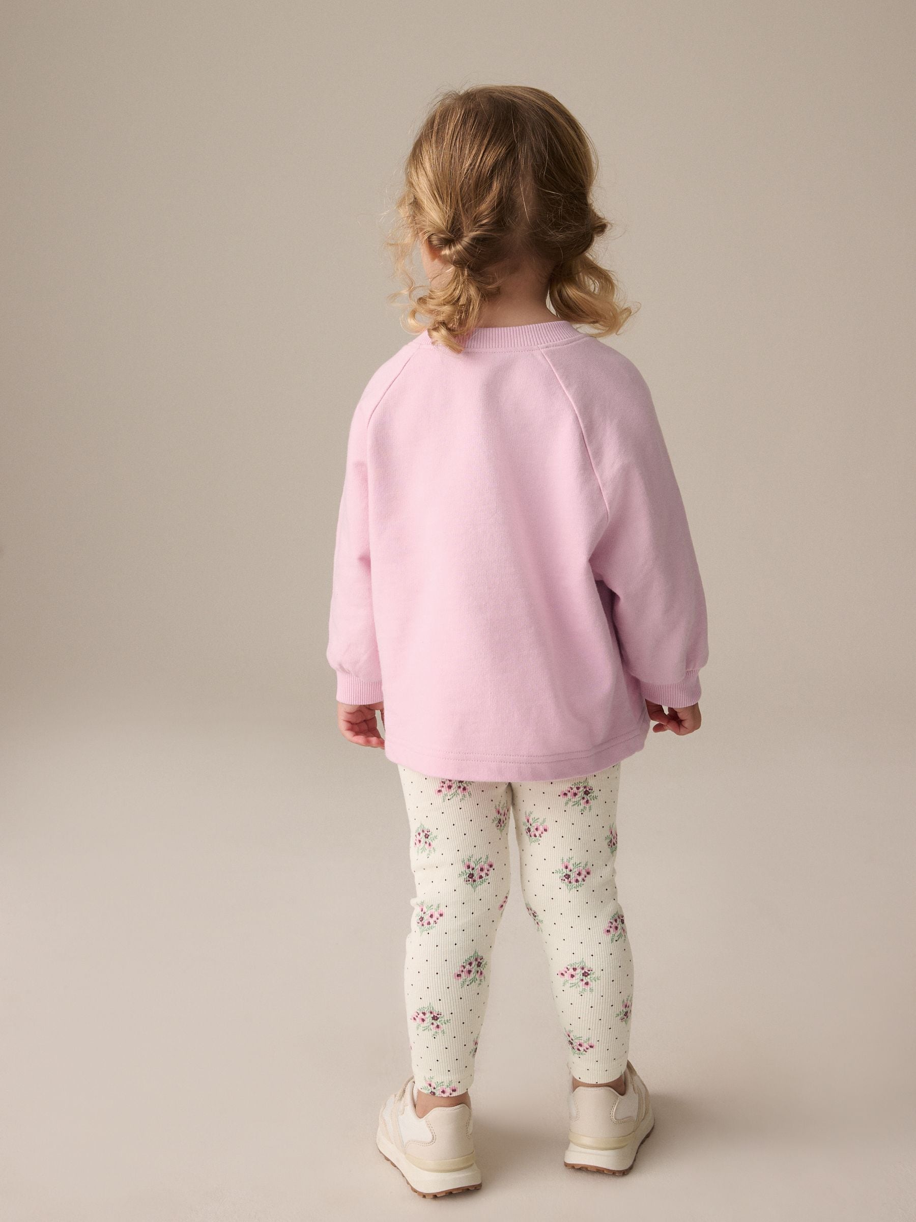 Zachtroze met bloemenprint - Set met top met lange mouwen en legging (3 mnd-7 jr)