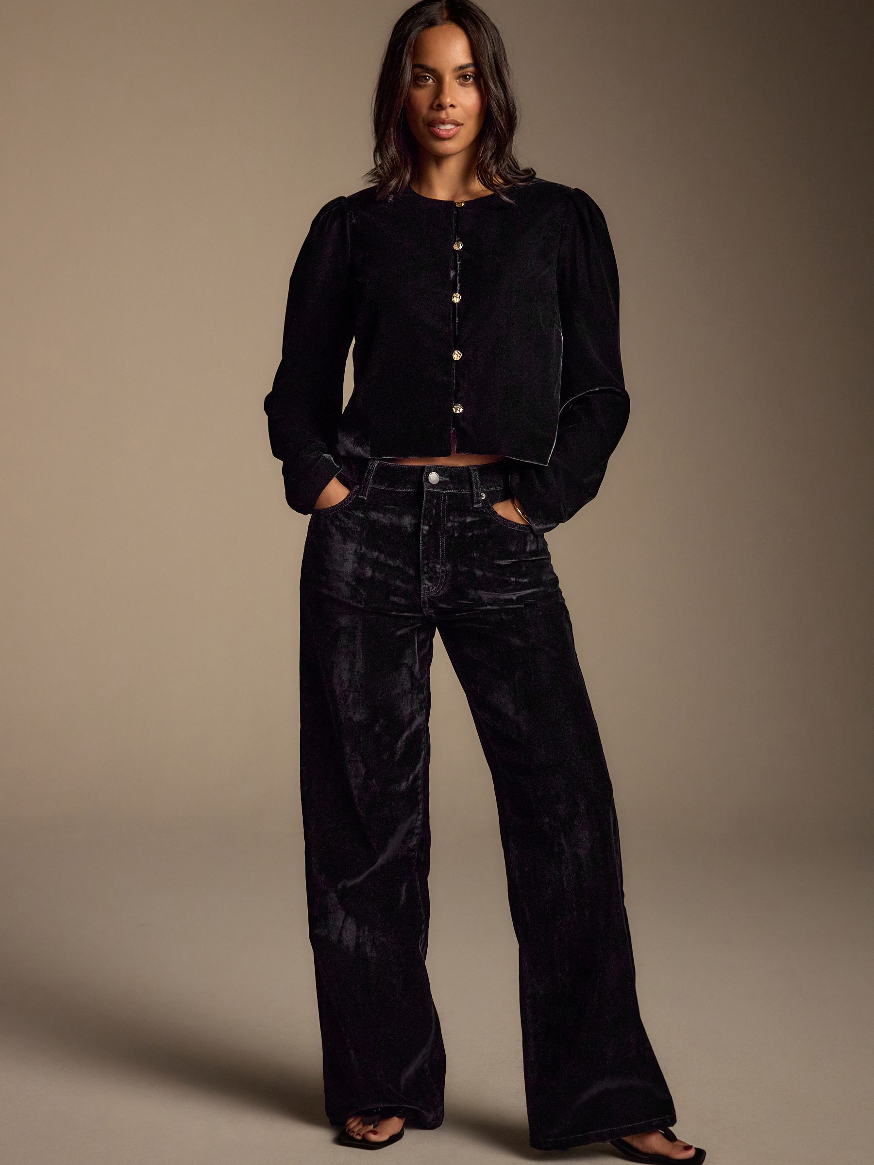 Zwart - Flocked N. Premium jeans met wijde pijpen