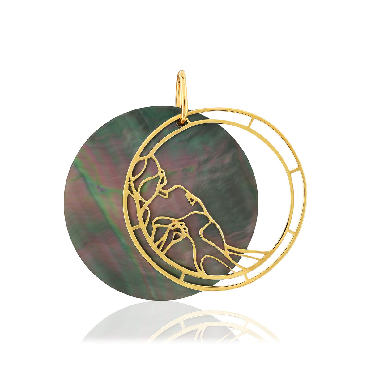 Pendentif or jaune 375 nacre motif silhouette femme