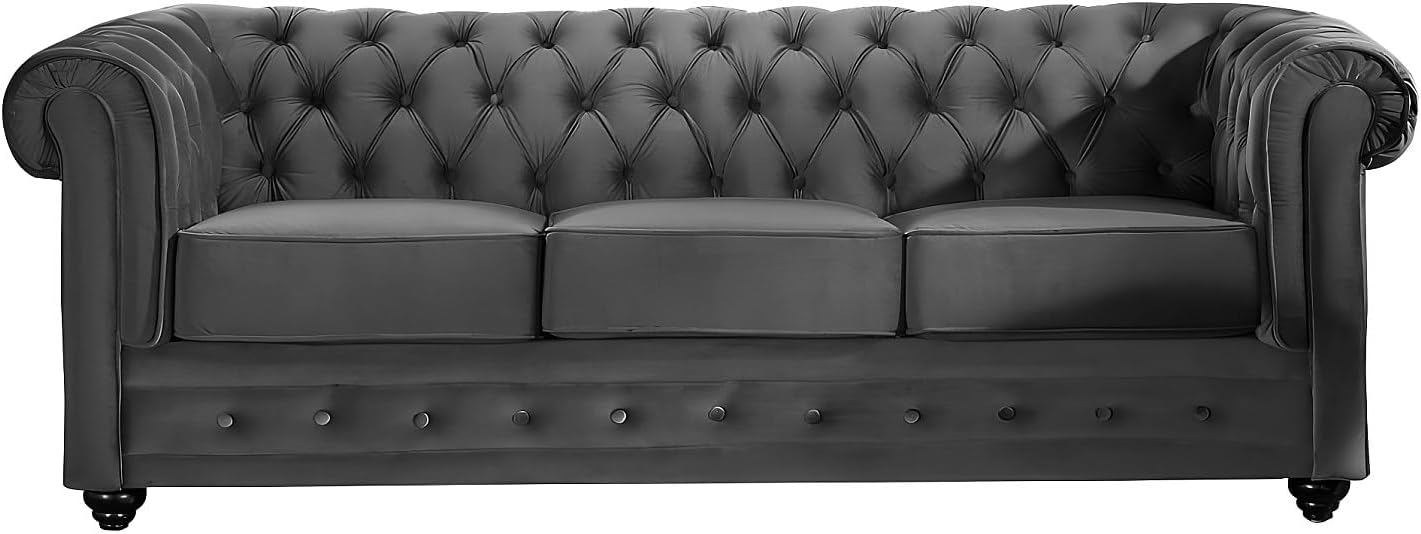 Vente-unique-Sofa 3-Sitzer & 2-Sitzer - Samt - Anthrazit - Chesterfield