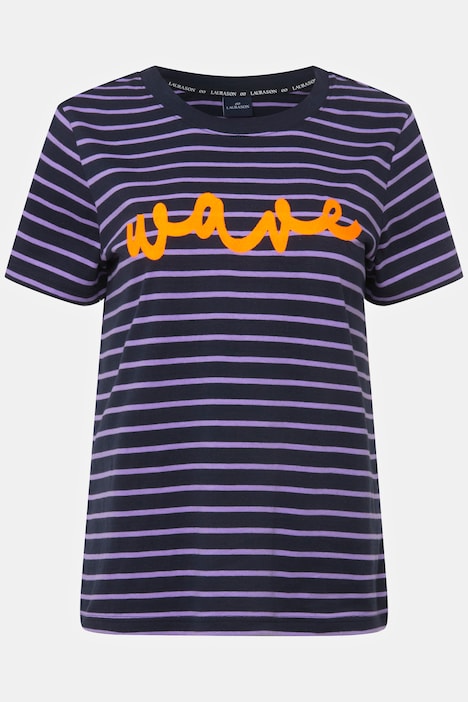 T-Shirt, Ringel, Statement Stickerei, Rundhals, Halbarm, OEKO-TEX