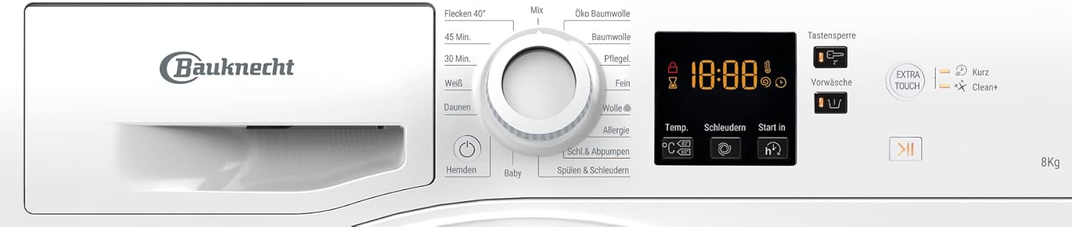 Bauknecht BPW 814 A Waschmaschine Frontlader/ 8kg/ kraftvolle Fleckenentfernung/Clean Plus/Kurz 45' / Anti-Allergie Plus/Mengenautomatik/Option Extra Touch, White