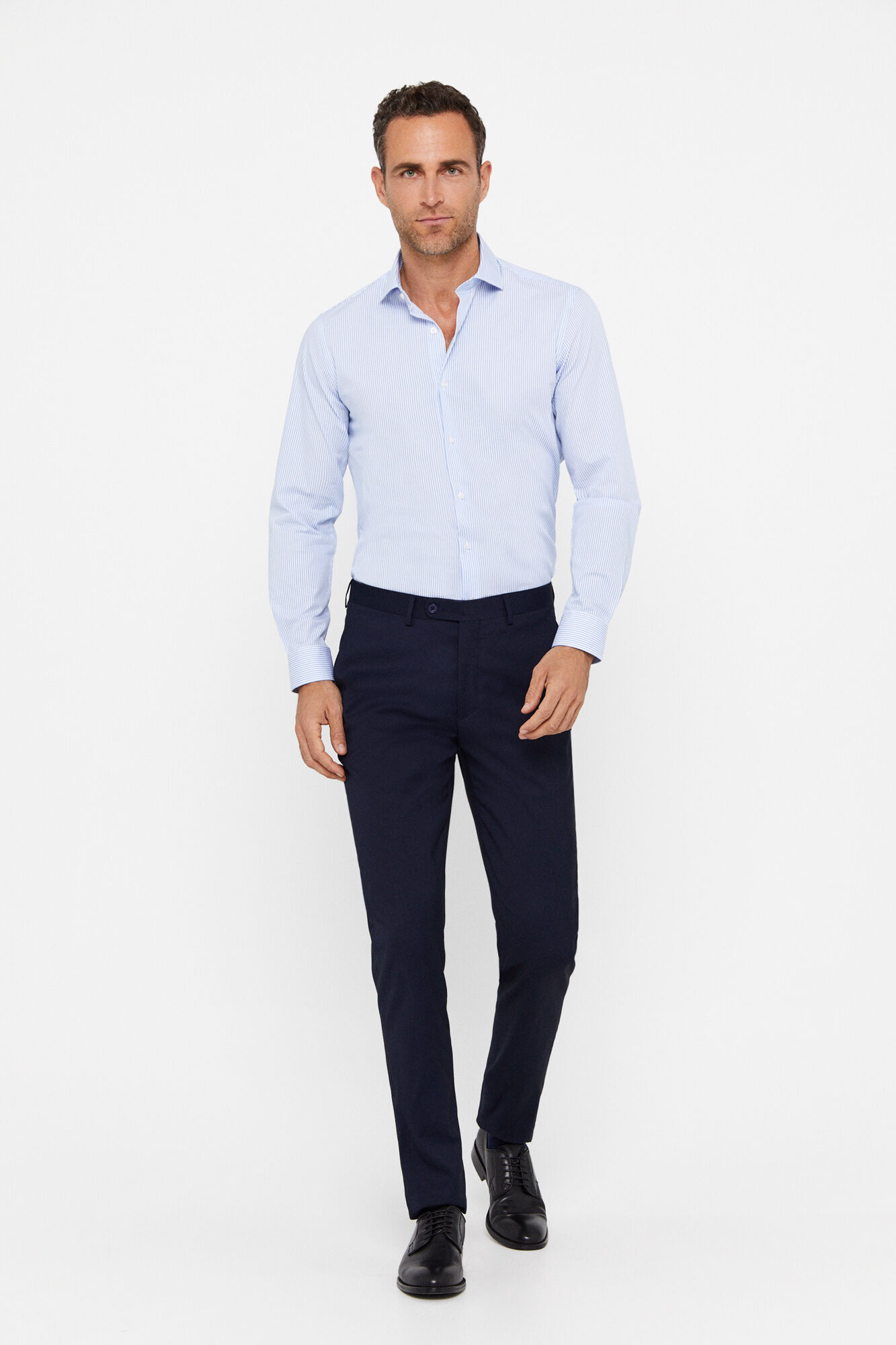 Camisa social listrada, fácil de passar - Azul