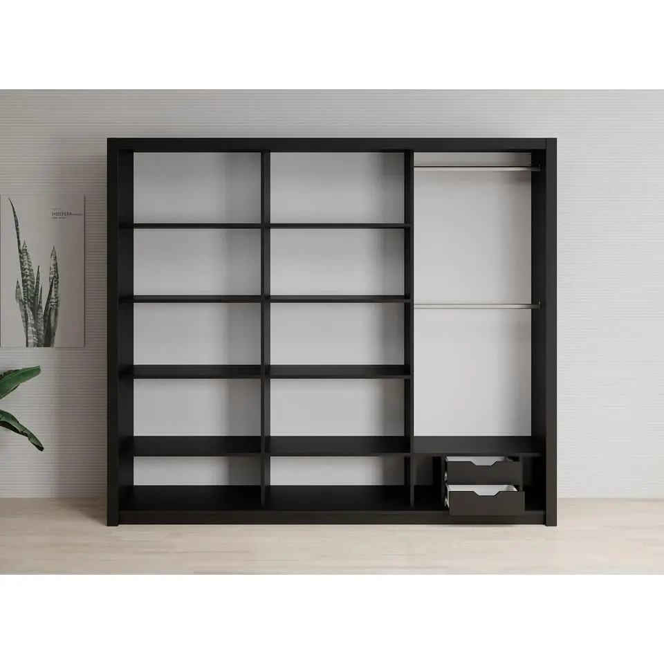 Meubella - Kledingkast Blake - Mat Zwart - 250 cm - Met spiegel