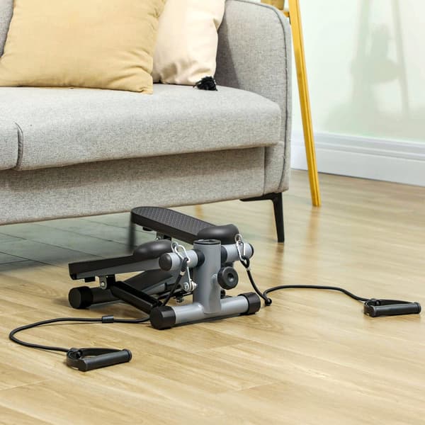 2 i 1 mini stepper for hjemmet med krafttau, opp-ned sving-stepper med LCD-skjerm, stepper hjemmetrener opptil 100 kg for bein-/armtrening, hjemmekont