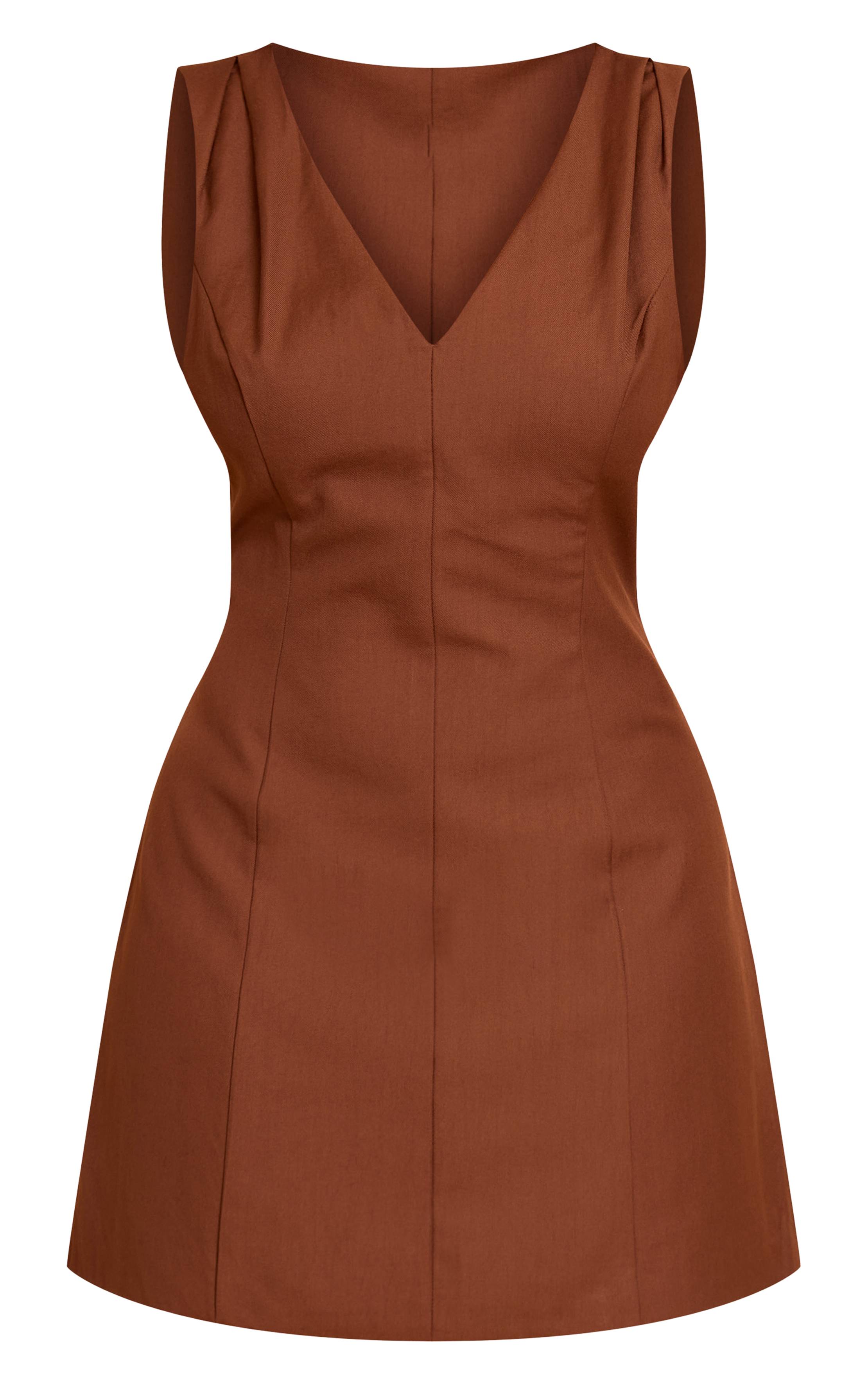 Chocolat Robe Mini Ajustée Cintrée À Décolleté Plongeant Forme A