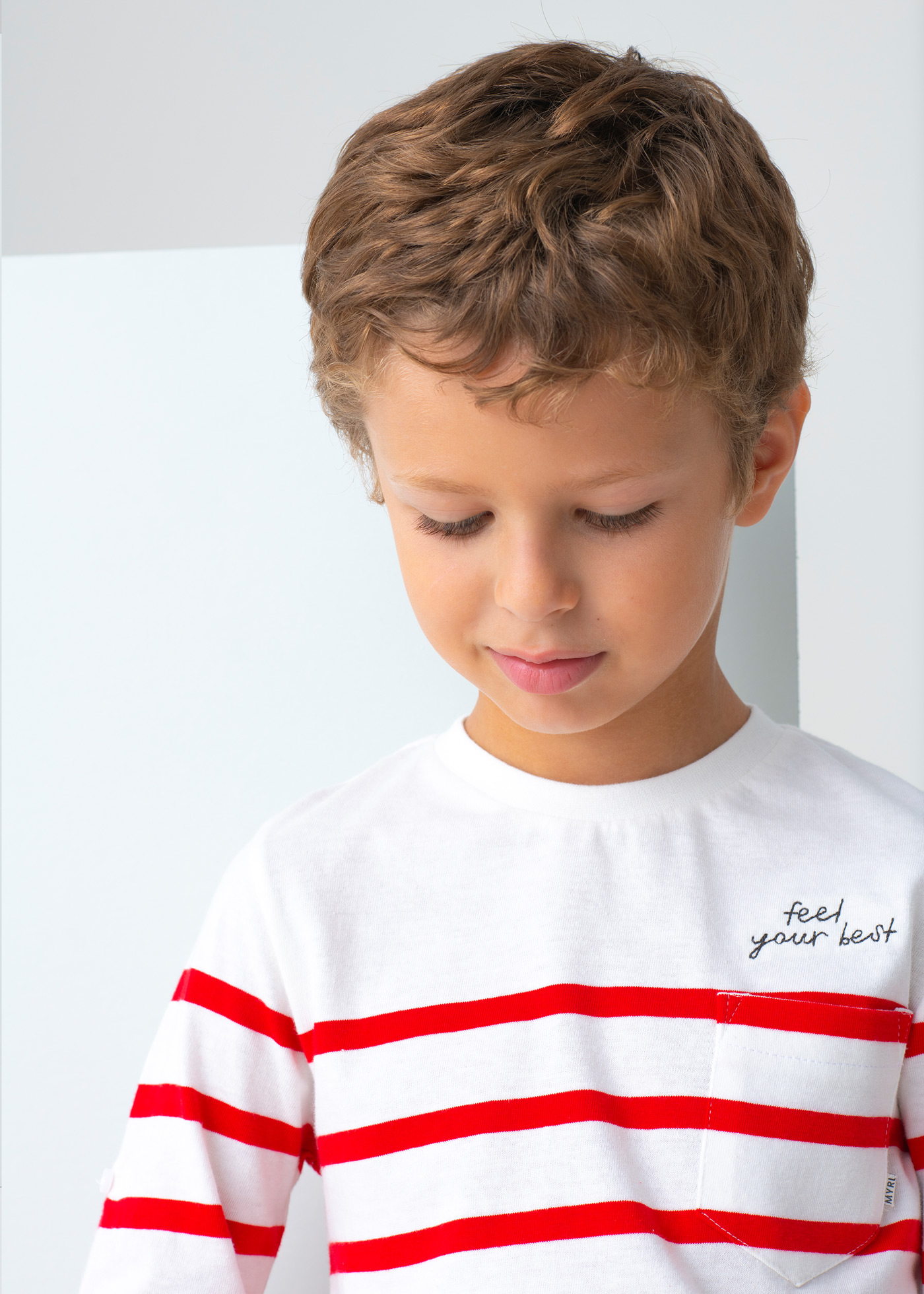 Camiseta de manga comprida estampada em algodão para meninos