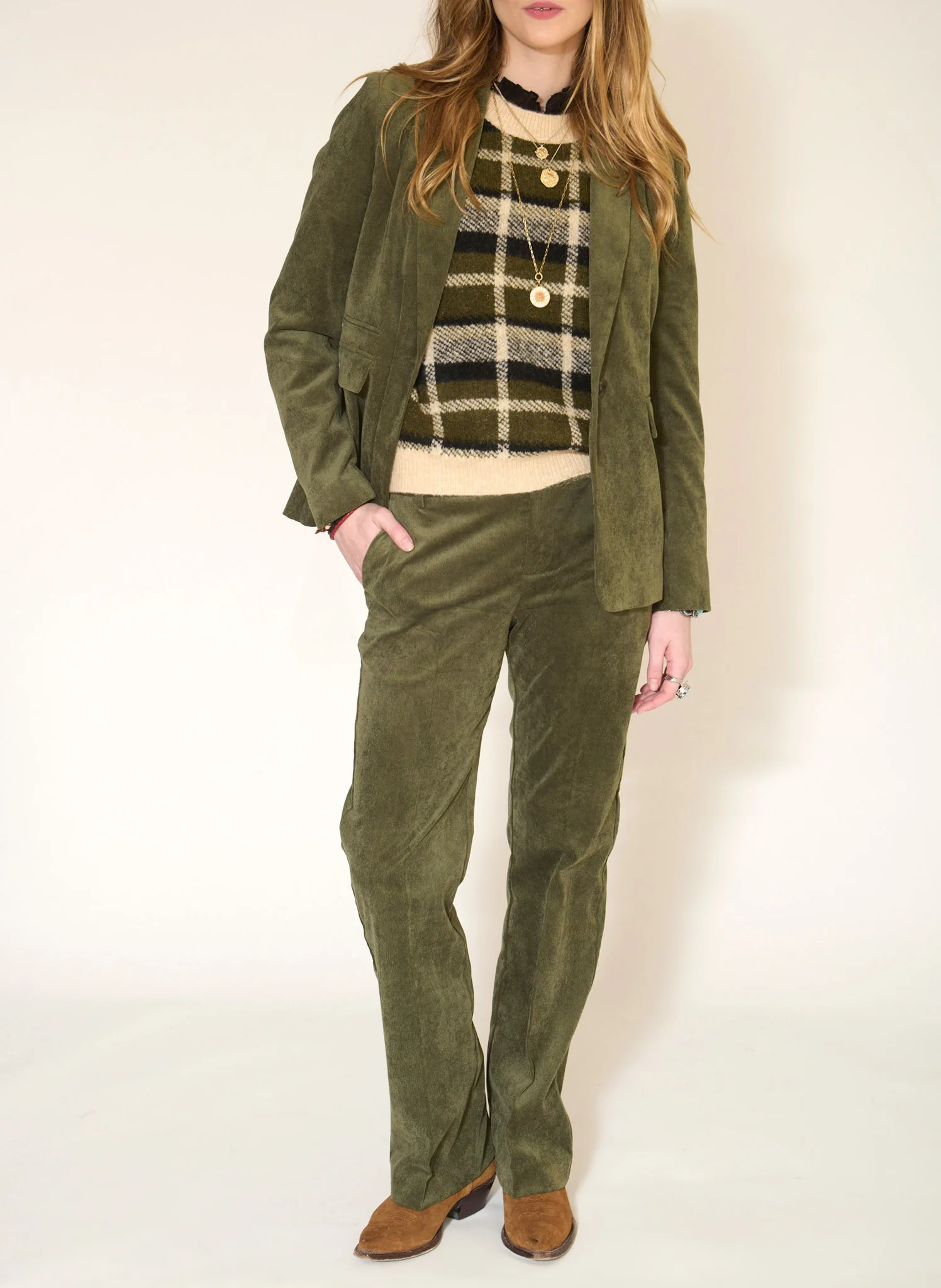 PINDER - Pantalon droit en velours côtelé | Vert