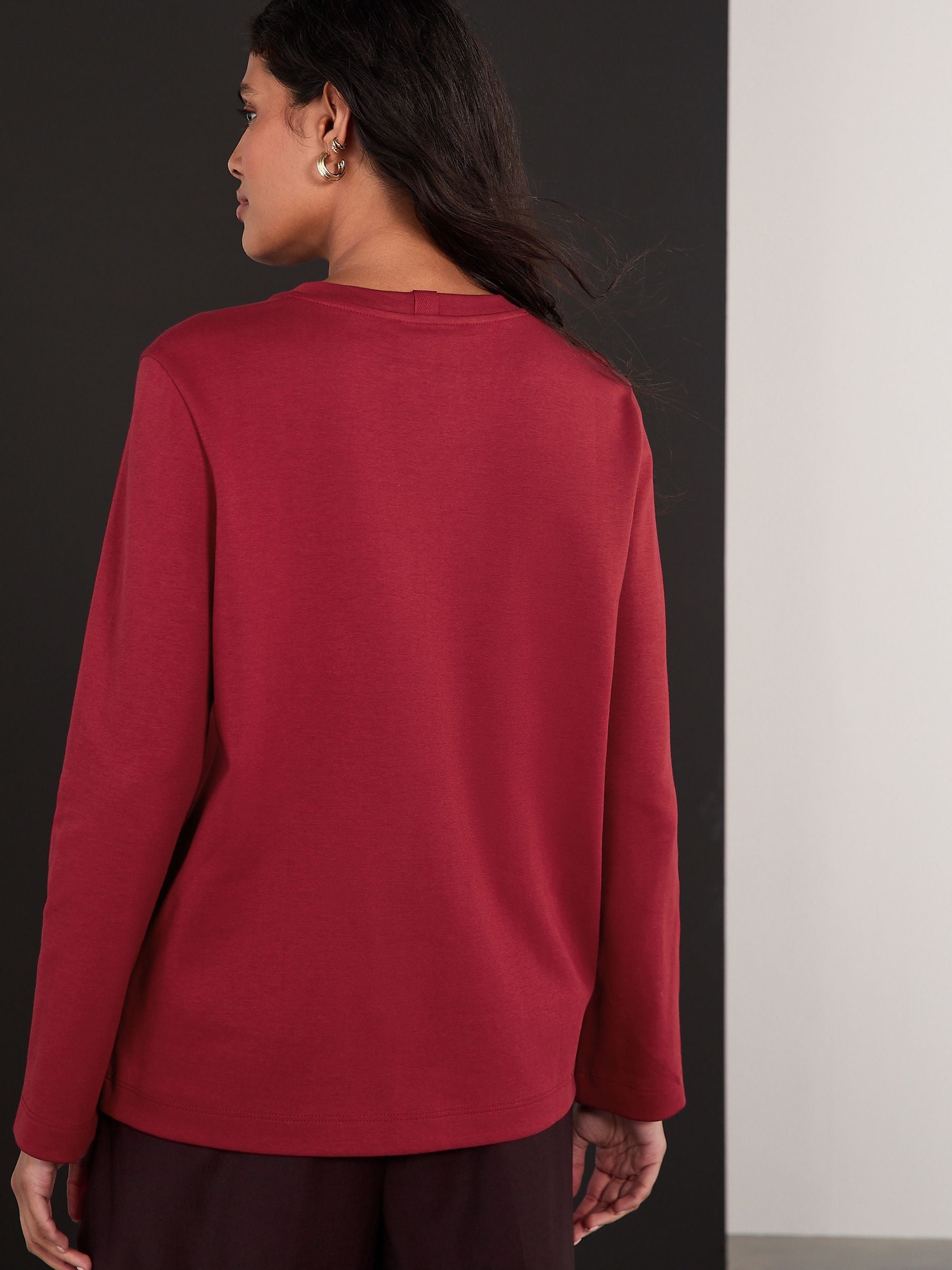Kersrood - Dik T-shirt met lange mouwen en ronde hals