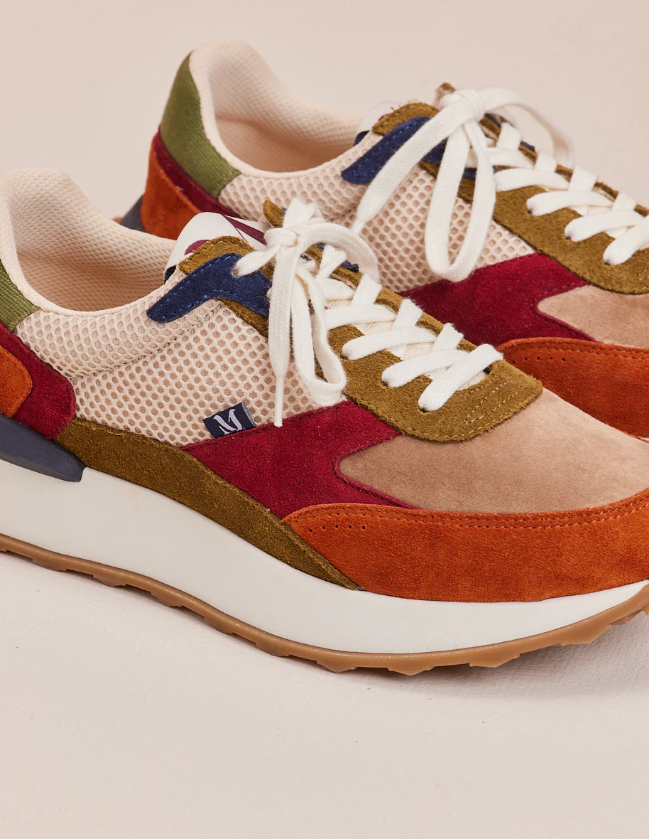Baskets basses Yaelle - Suède et mesh cognac beige kaki