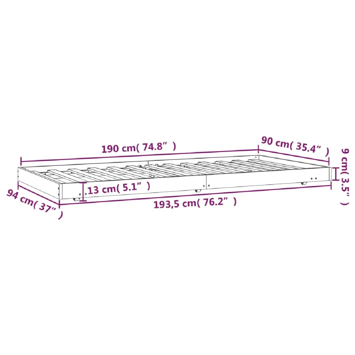 vidaXL Cadre de lit - 90 x 190 cm - Pin massif