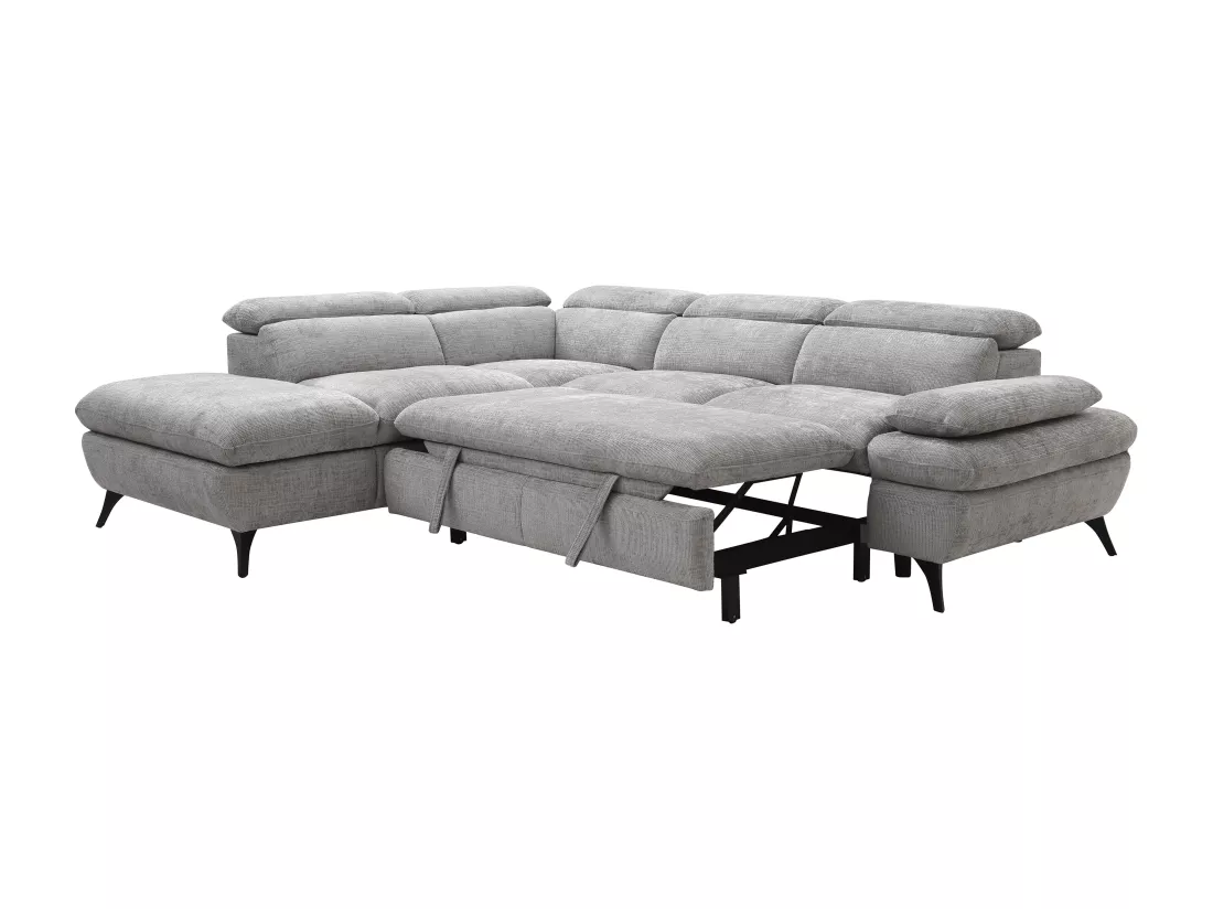Canapé d'angle gauche convertible en tissu texturé gris SURDELI