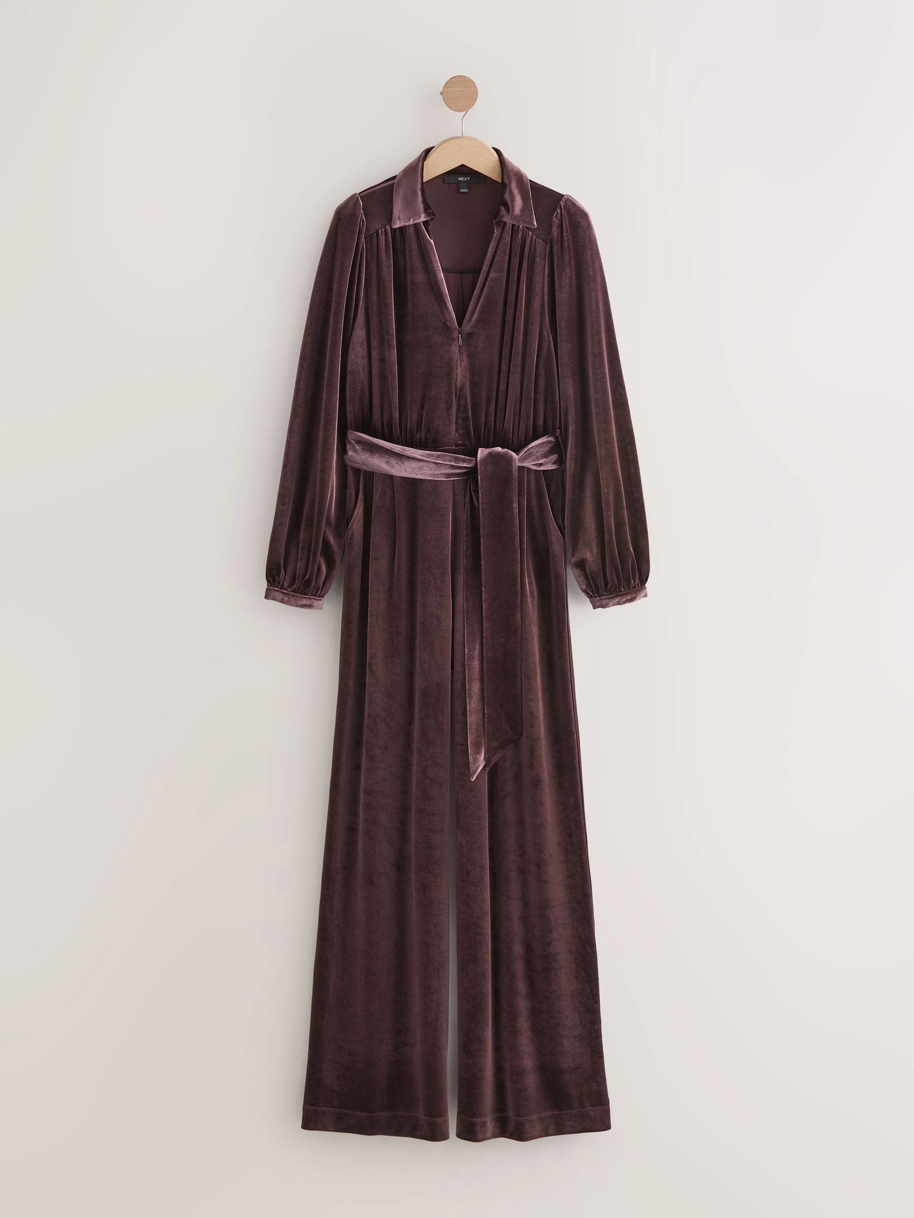 Chocoladebruin - Velvet Tie Waist Wide Leg Jumpsuit