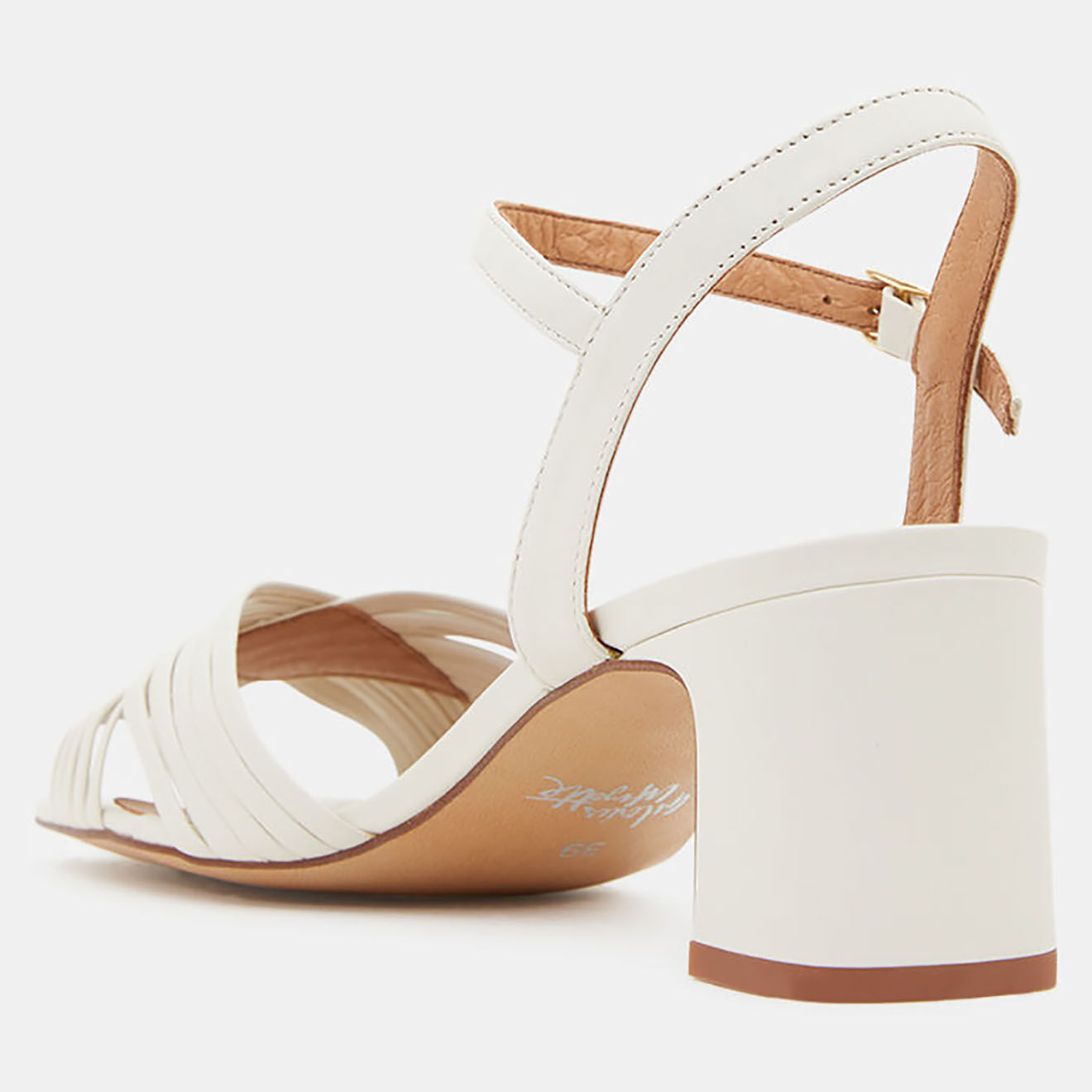 Galeries Lafayette Sandales en Cuir à brides croisées bout carré blanches - Talon 5.5 cm