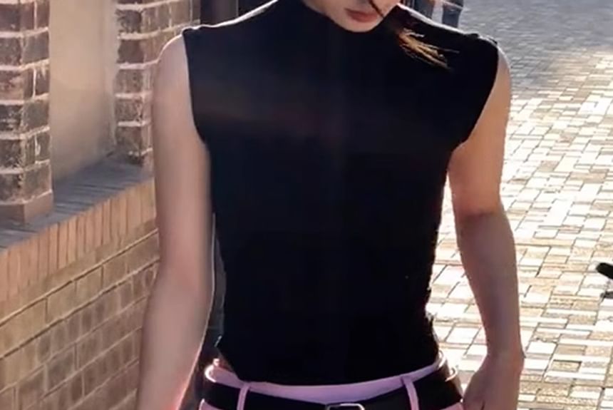 innomori - Set: Mock Neck Plain Tank Top + High Waist Maxi A-Line Rok