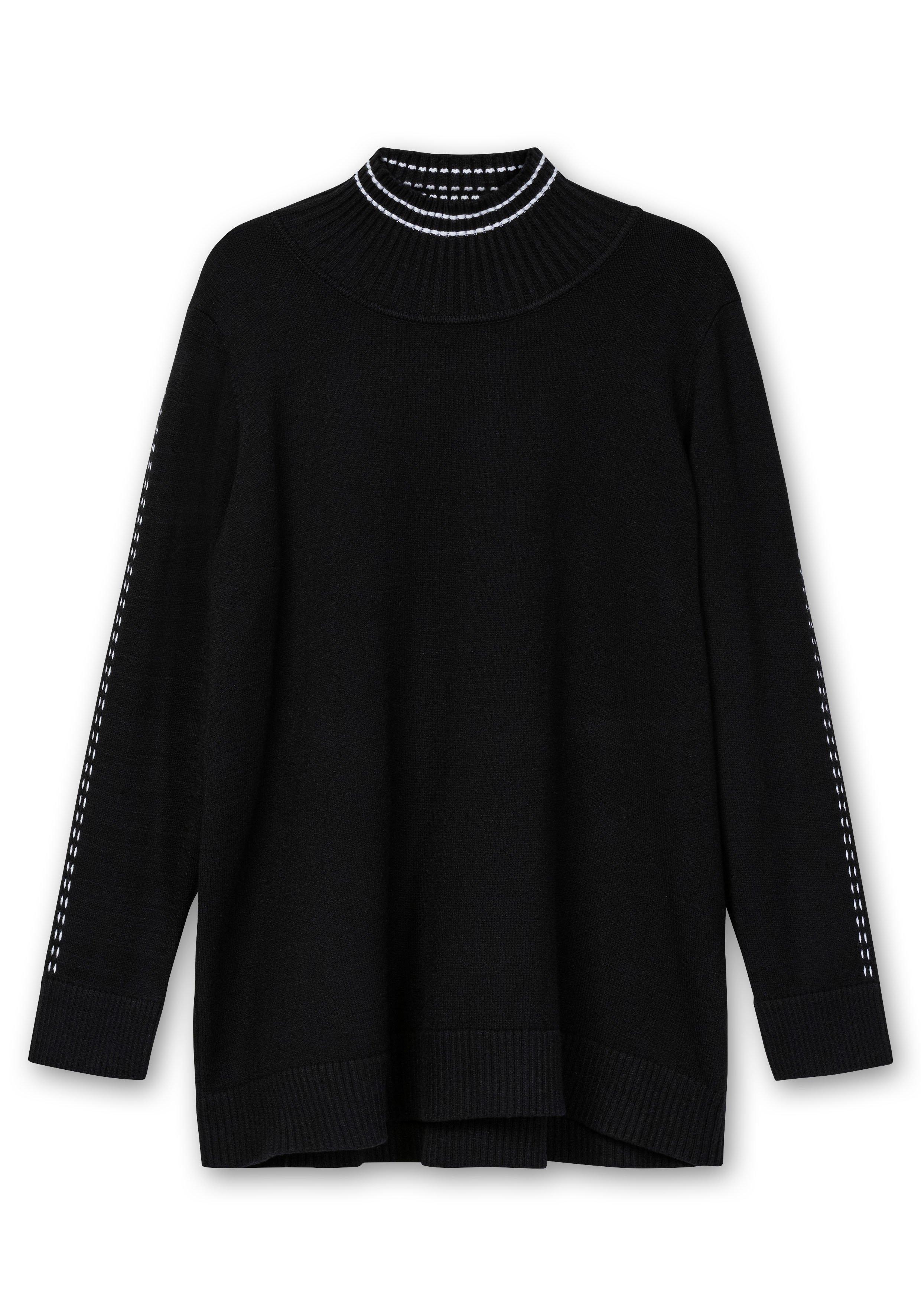 Pullover mit Zierstichen und Stehkragen