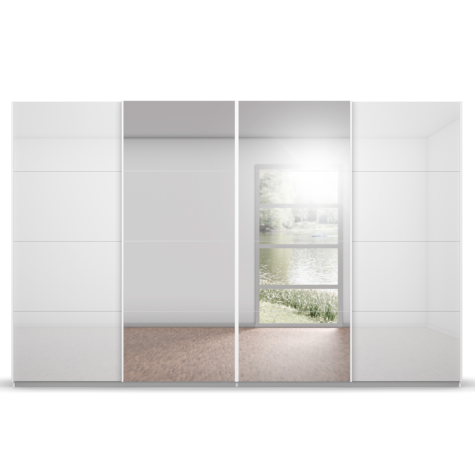 Schwebetürenschrank - weiß Hochglanz - 2 Spiegeltüren - 360x231 cm