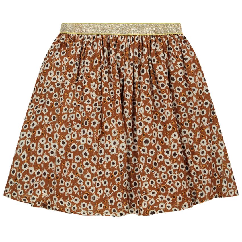 Jupe courte en voile de viscose imprimé fleurs pour fille - Marron