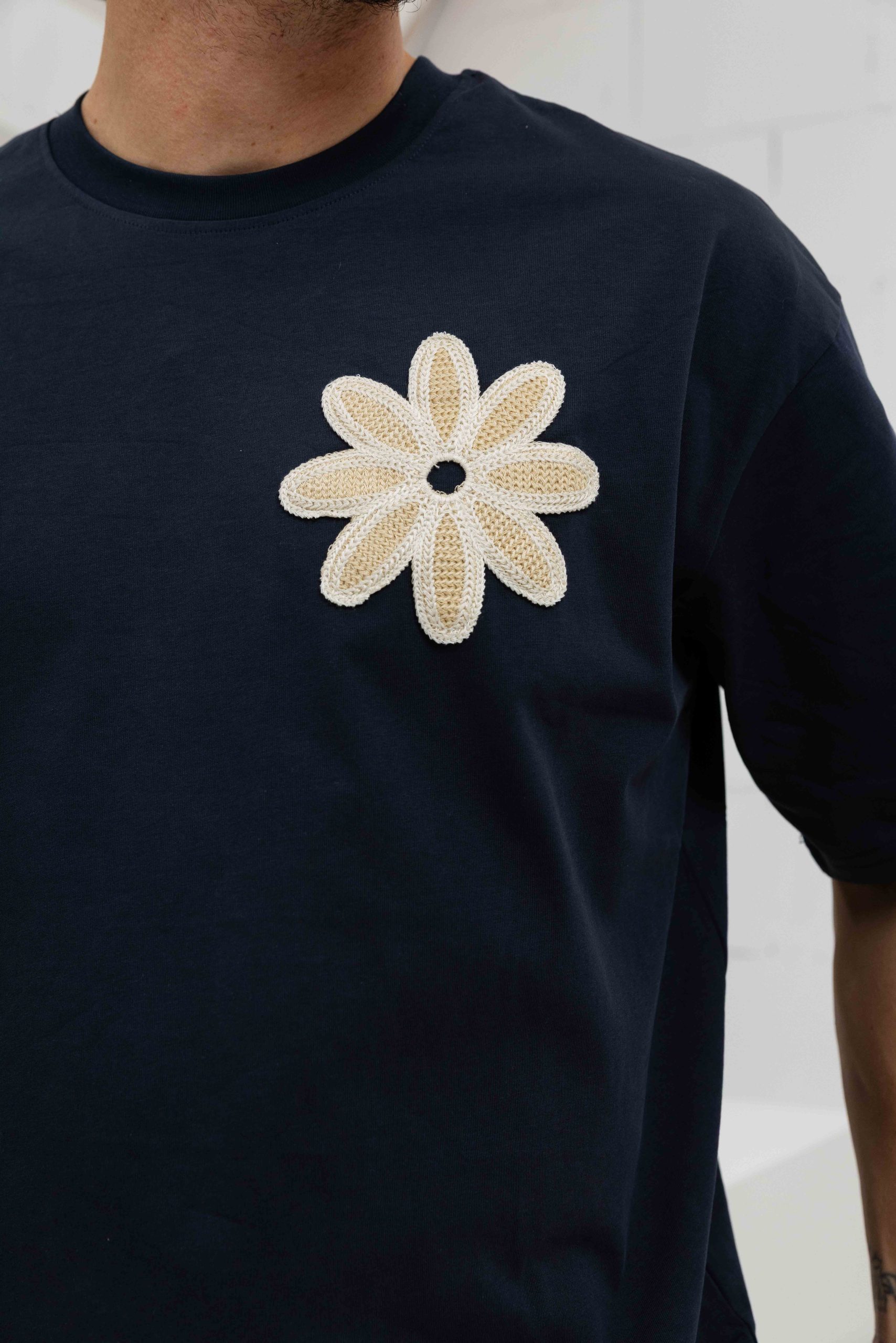 Project X Paris Embroidered Flower T-Shirt Heren Donkerblauw