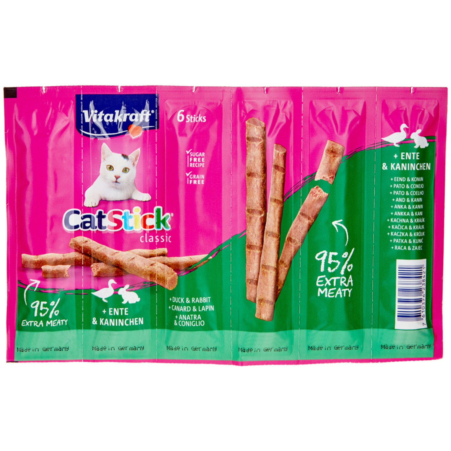 Vitakraft Cat-Stick Katzensnack Ente & Kaninchen 6 Stück