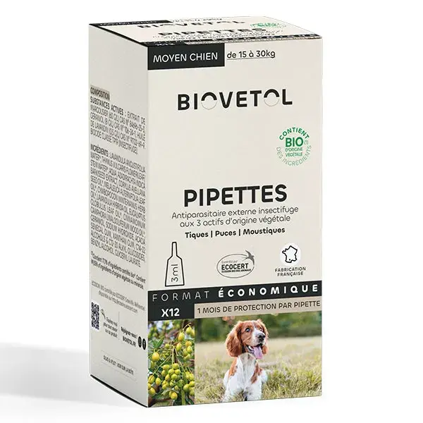 Biovetol - Antiparasitário - Pipetas Orgânicas para Cães de Porte Médio - 3ml (x12)