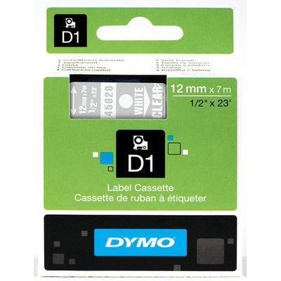 Dymo D1 - Ruban d'étiquettes auto-adhésives - 1 rouleau (12 mm x 7 m) - fond transparent écriture blanche