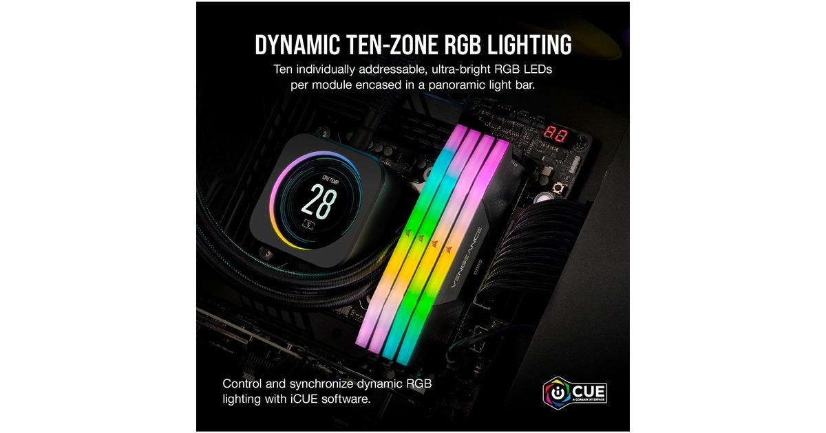 Corsair32 GB DDR5-6000 Kit werkgeheugen  (Zwart, CMH32GX5M2B6000C30, Vengeance RGB, XMP)
