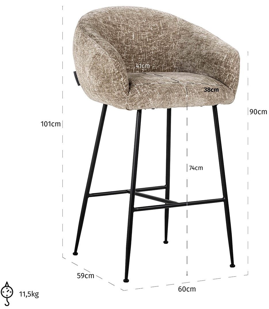 Barstoel S4734 shitake island Avanti B60 x D59 x H101 cm