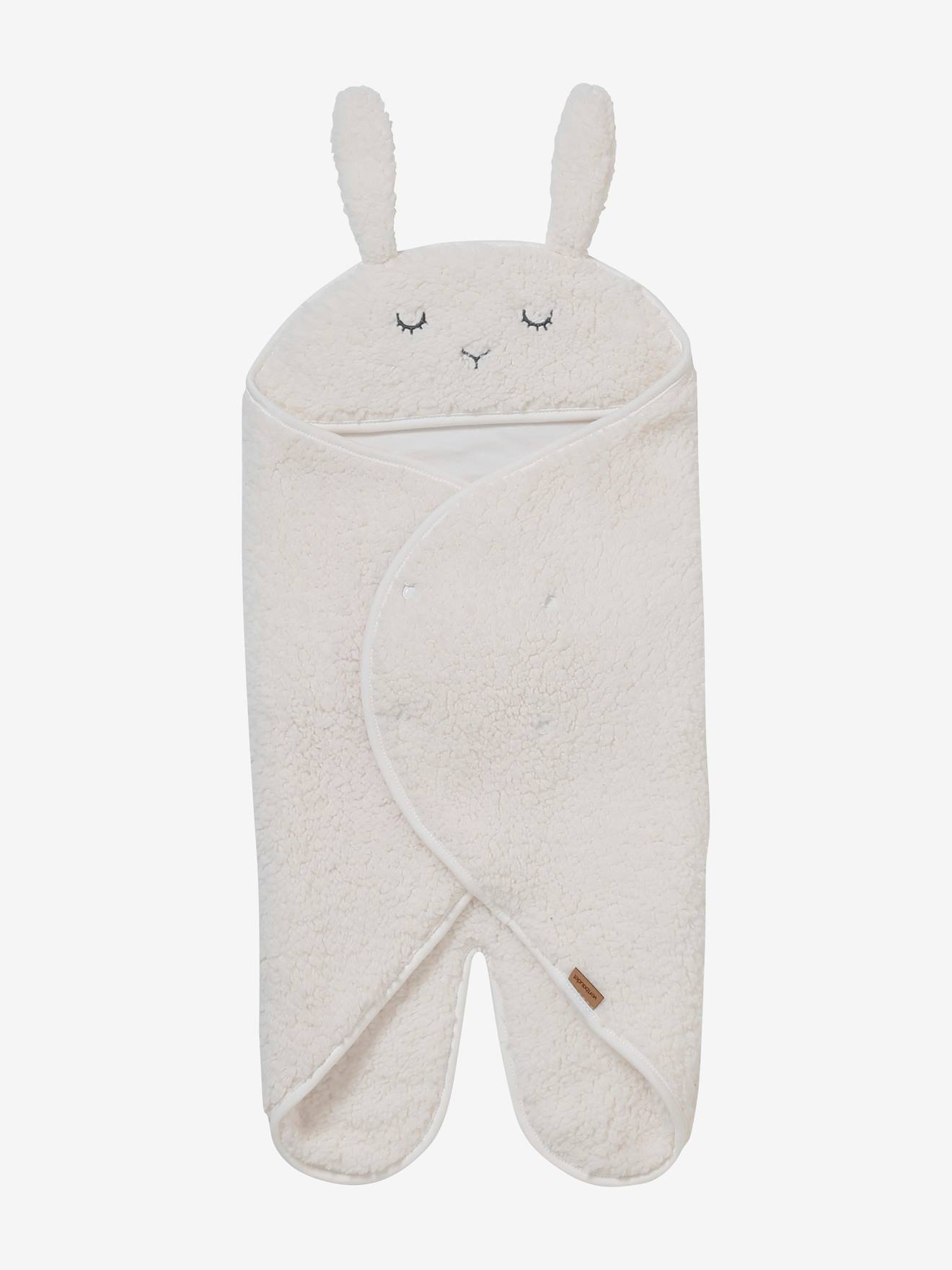 Manta de bebê Chancelière em pelúcia com forro de malha bege escuro liso.