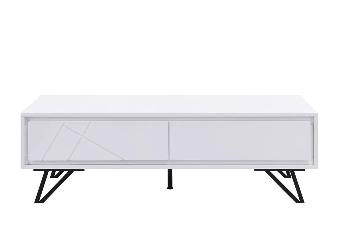 Table basse 2 tiroirs avec LEDs en MDF - Blanc laqué - SALIANO