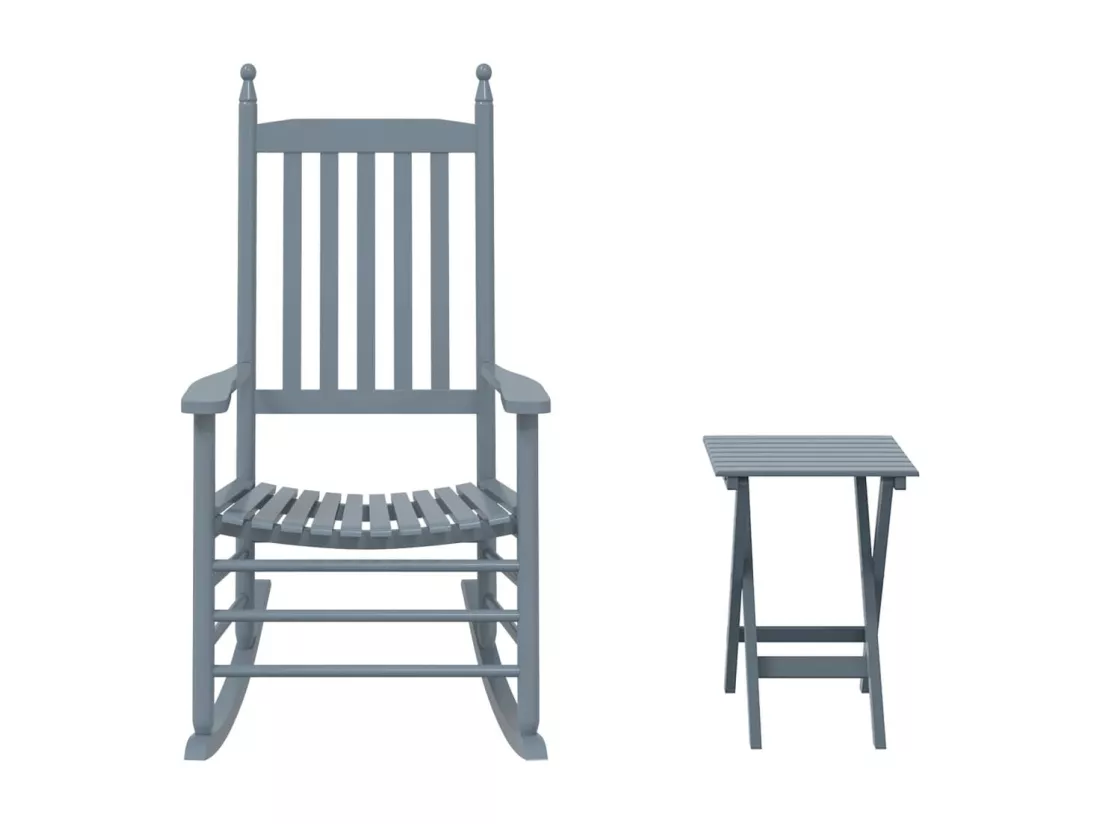 Chaise à bascule avec table pliable gris bois massif peuplier