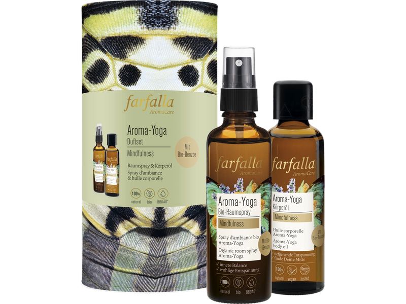 Farfalla Duft-Öl Set Aroma-Yoga Mindfulness 2-tlg. Duftset unterstützt Entspannung und Wohlbefinden