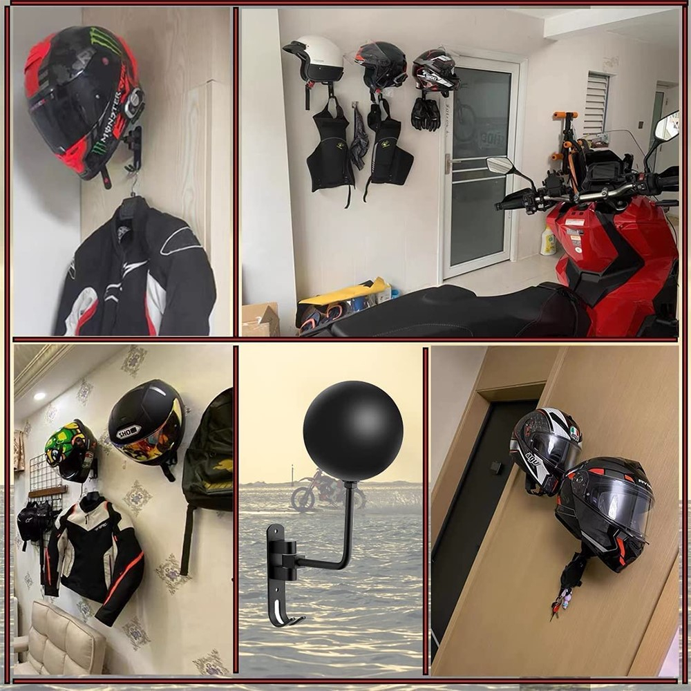 (2er Set) Metall Motorrad Helm Halterung Garderoben Wandhaken Fahrradhelm Kleiderhaken - Schwarz