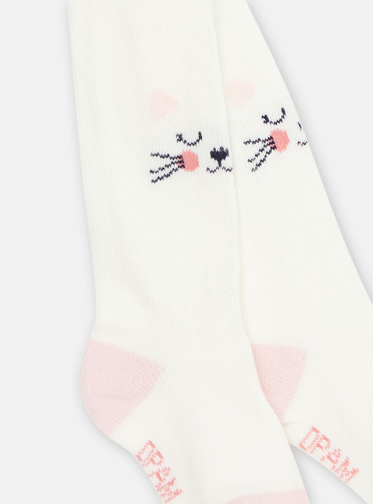 Collants écrus à motifs têtes de chat bébé fille