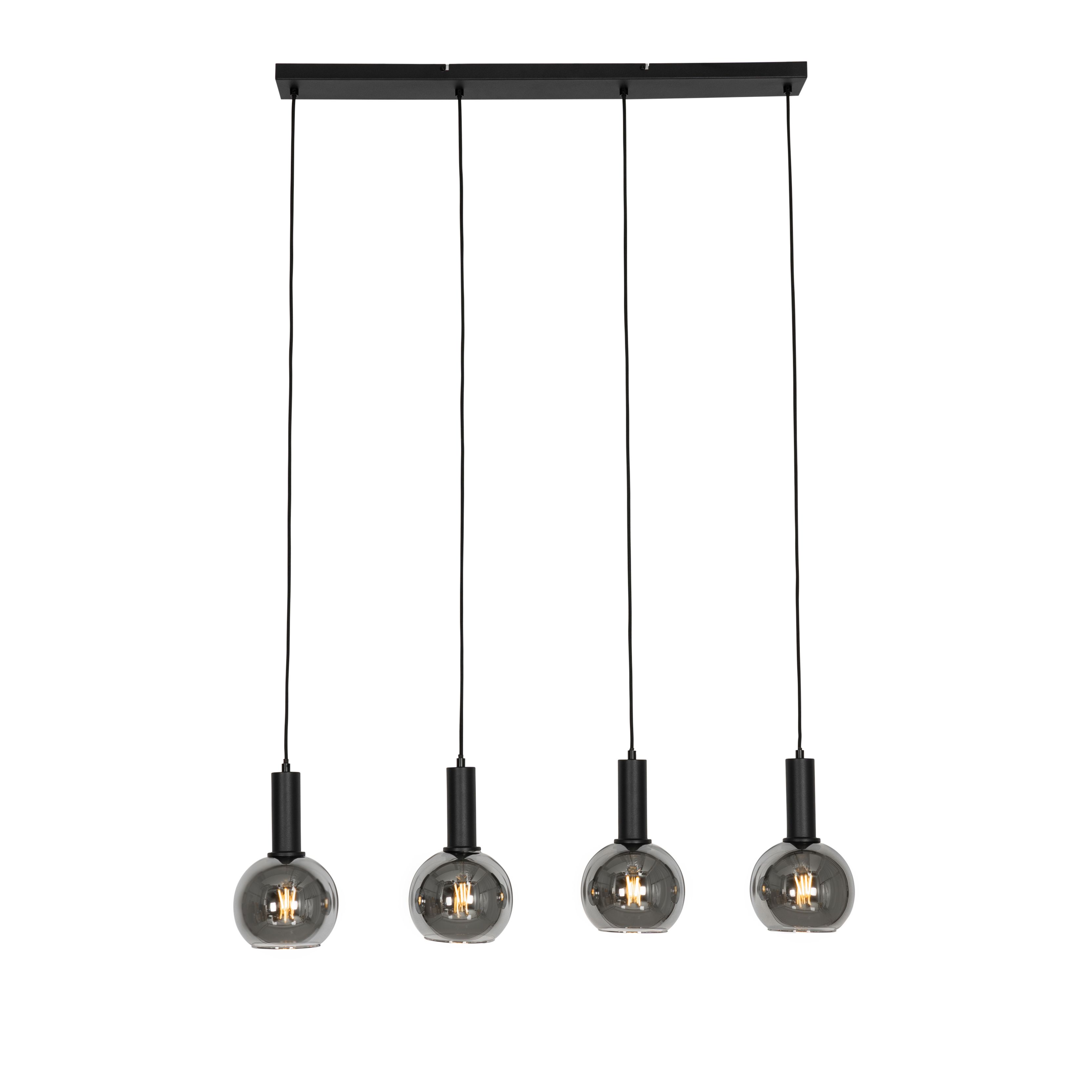 Art Deco hanglamp zwart met smoke glas 4-lichts - Josje