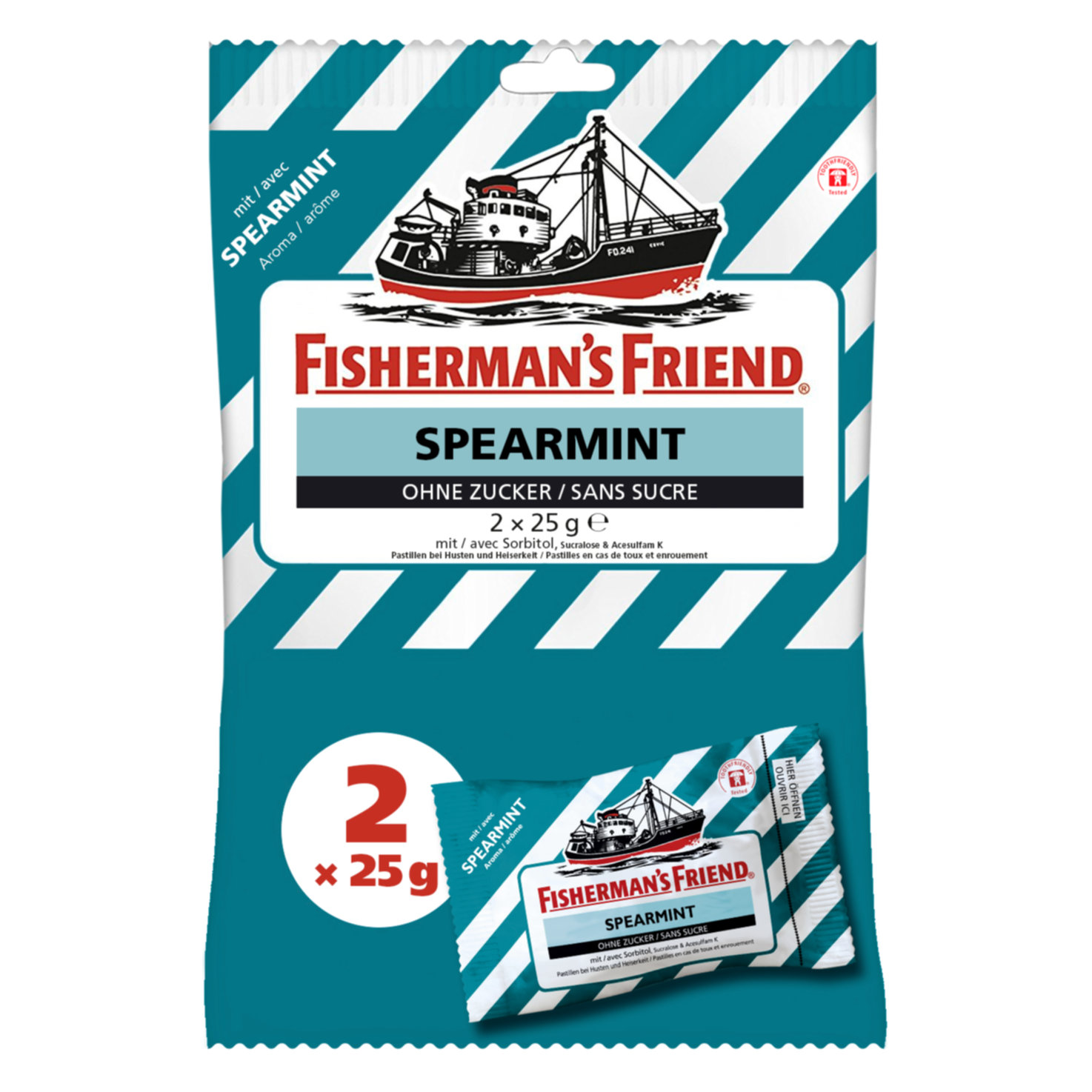 Fisherman's Friend Spearmint ohne Zuckerzusatz 2x25g