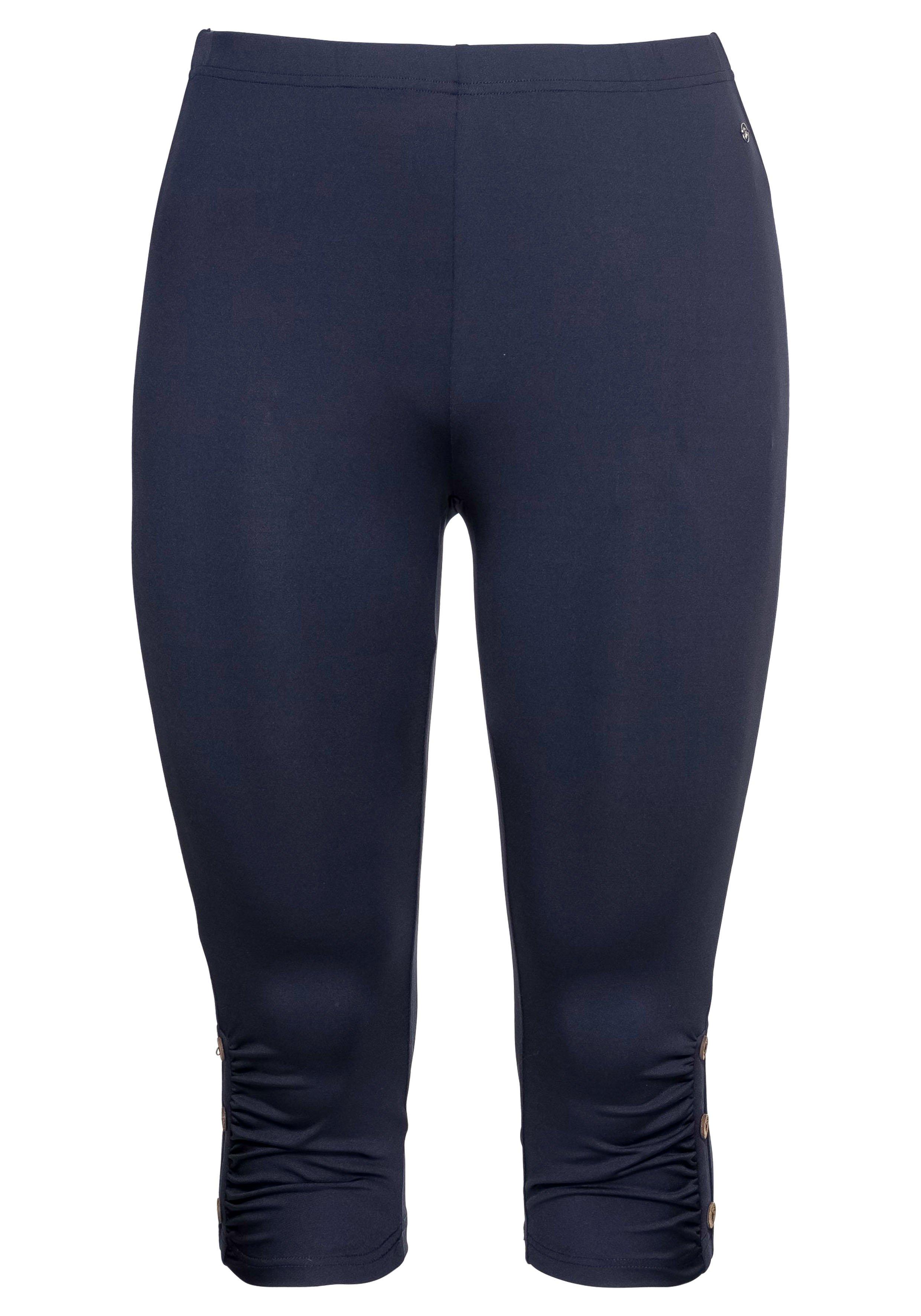 Caprileggings mit Raffung und Deko-Knöpfen am Saum