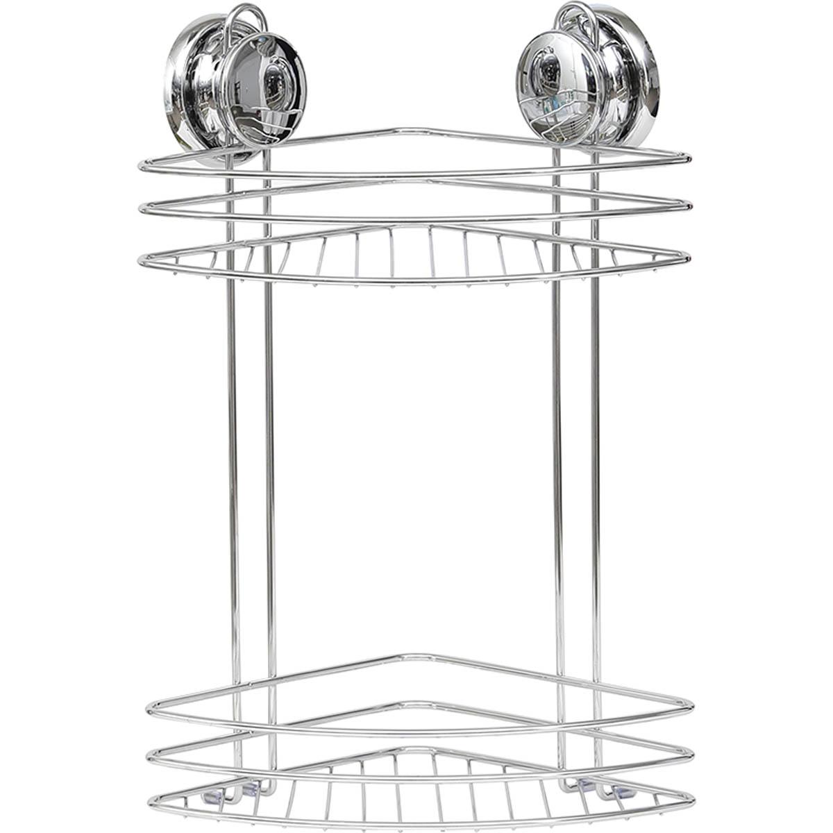 ETAGERE D ANGLE METAL 2 NIVEAUX SUR VENTOUSES CHROME