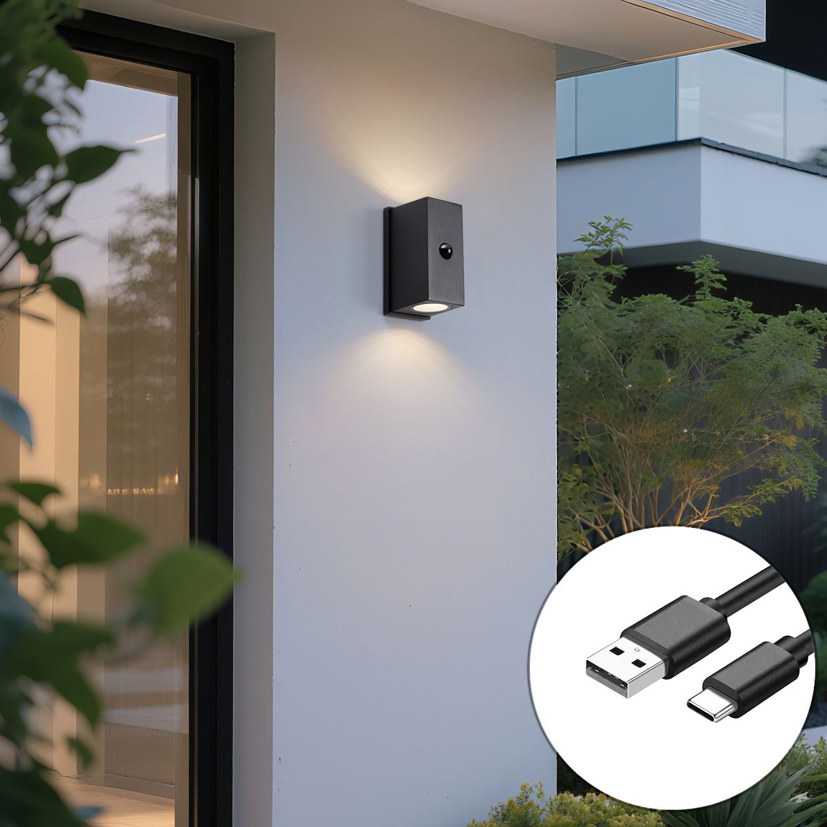 Wandlamp zwart lux sensor magnetisch incl. LED oplaadbaar - Baleno