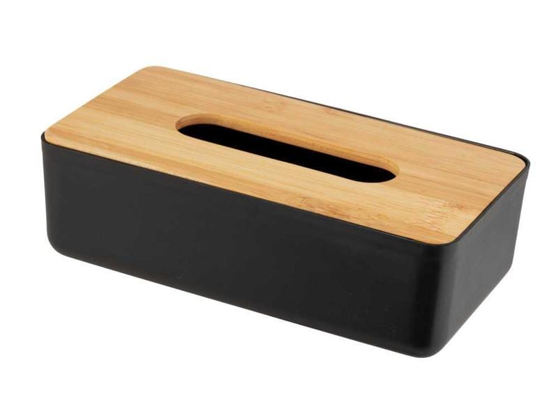 Wenko Kosmetiktuchbox Rotello Nature/Schwarz, Bambus/Kunsts Dekorative Taschentuchbox