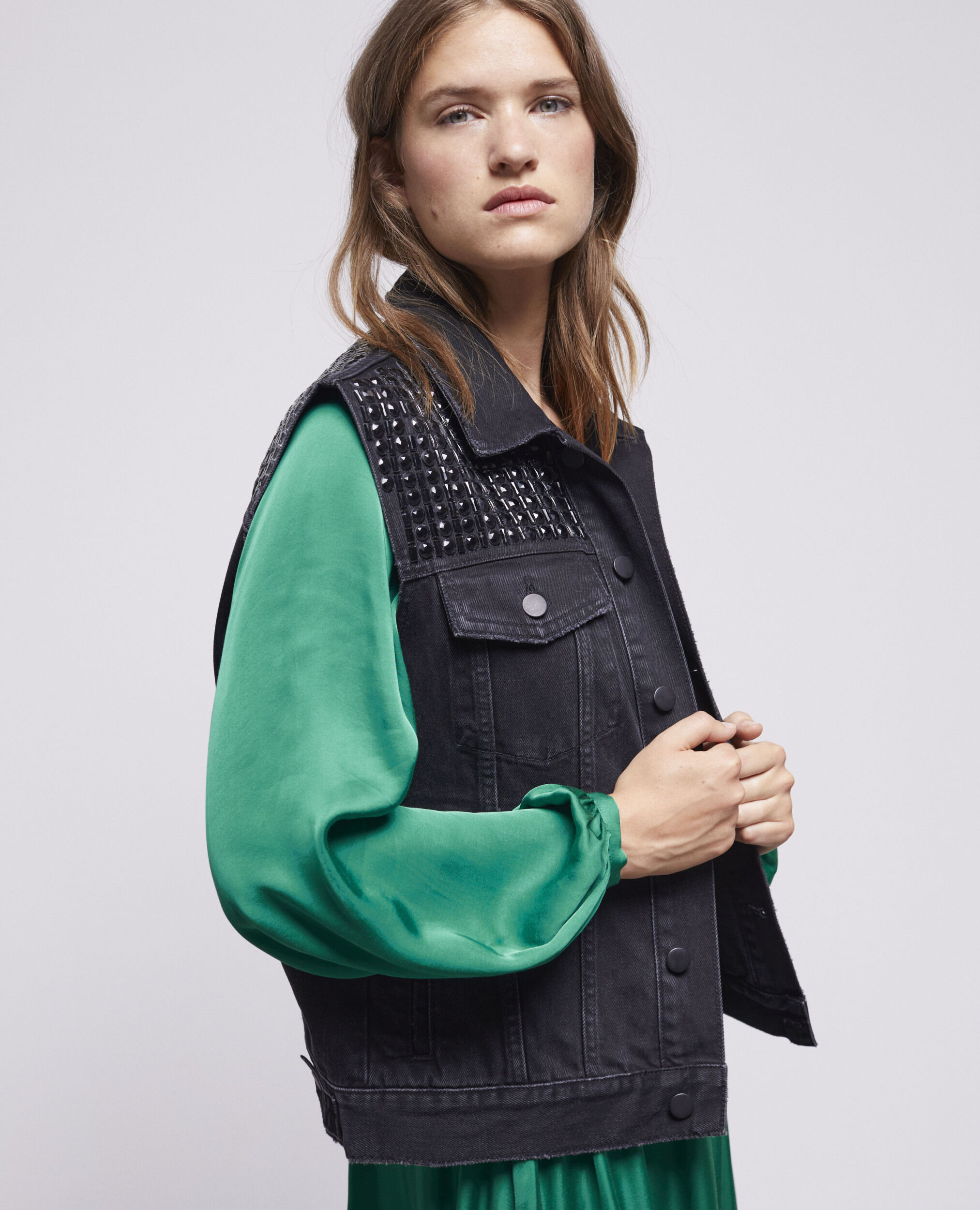 Blouson sans manches en denim noir