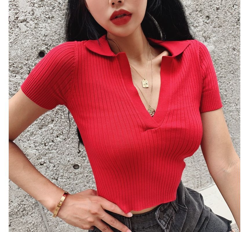 Onipixiy - Kortgebreid poloshirt met effen boord en korte mouwen